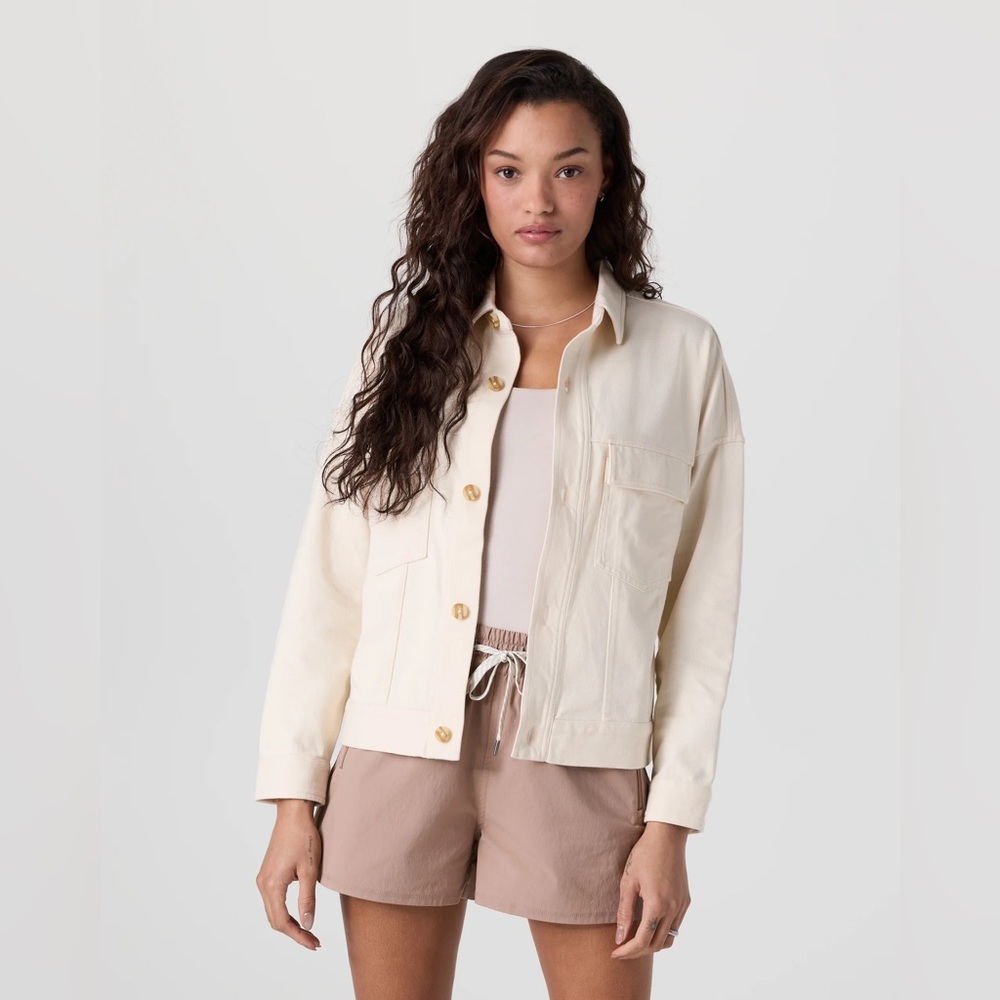 Vuori Mackenzie Cropped Shirt Jacket Cotton Natural Small